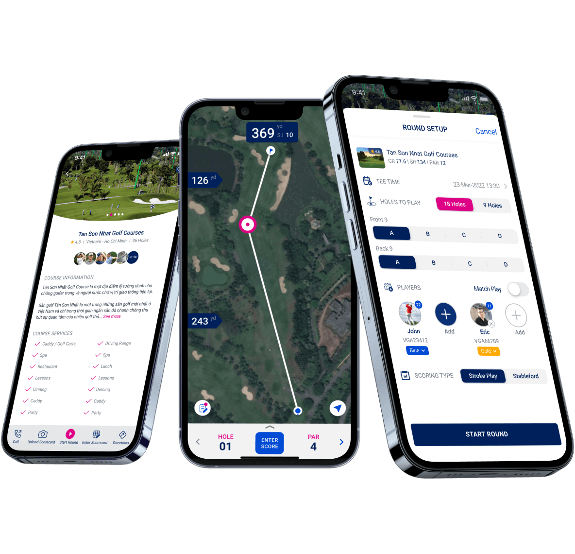 Quickly search courses, setup round and play golf with your friends